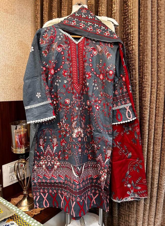 Cotton Grey Traditional Wear Printed Readymade Pakistani Suit